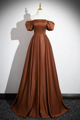 Satin Prom Dress Brown Long Evening Dress