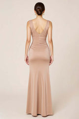 Satin Prom Dress Sheath Boat Neck Long Formal Dress With Slit
