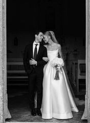 Satin Strapless Ball Gown Wedding Dress with Sweep Train