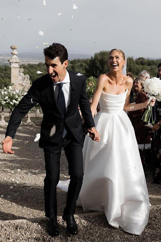 Satin Strapless Ball Gown Wedding Dress with Sweep Train