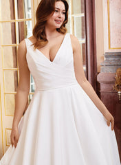 Satin V neck Ball Gown Wedding Dress