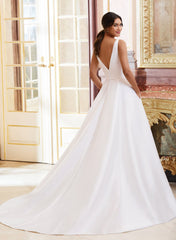 Satin V neck Ball Gown Wedding Dress