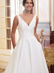 Satin V neck Ball Gown Wedding Dress