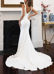 Satin Wedding Dress Elegant Trumpet/Mermaid V Neck Sleeveless