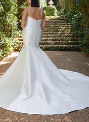 Satin Wedding Dress Trumpet/Mermaid Sweetheart Sleeveless Court Train