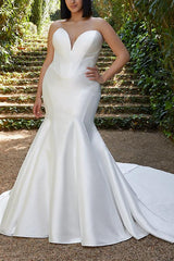 Satin Wedding Dress Trumpet/Mermaid Sweetheart Sleeveless Court Train