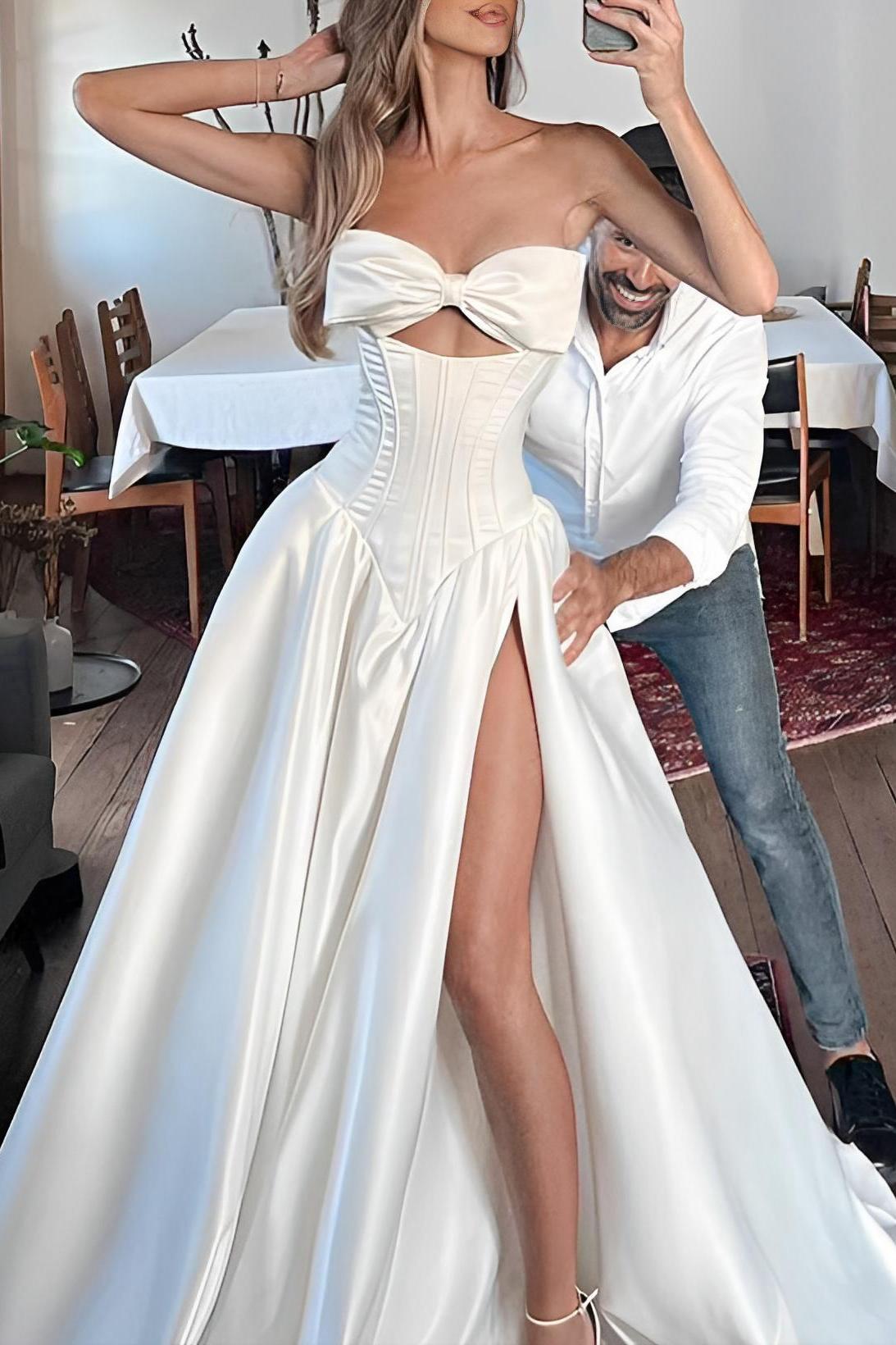 Satin Wedding Dress With Split Front