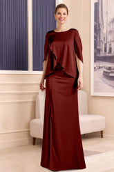 Scoop Neck Sheath Dress with Half Sleeves in Stretch Satin for Plus-Size Mothers