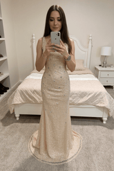 Dressystars Scoop Neck Prom Dress Sheath/Column Sleeveless Formal Gown