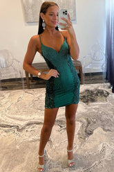 Scottie Homecoming Dress Pretty Bodycon V neck Delicate Beading Satin with Appliques Short Party Cocktail Dress
