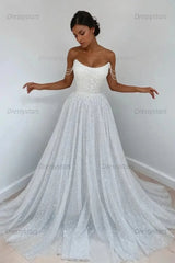 Light Blue Sequined Prom Dresses Off the Shoulder A Line Evening Dresses