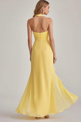 Dressystars Sheath Chiffon Light Yellow Halter Neck Long Formal Dress