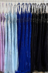 Sheath Prom Dress Halter Lace Tulle Evening Dress with Appliques