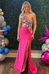 Sheath Prom Dress One Shoulder Cut Mirror Sequin Evening Dress