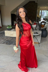 Sheath Prom Dress One Shoulder Pleated Satin Long Evening Dress