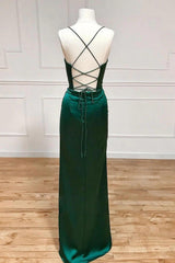 Sheath Prom Dress Spaghetti Straps Corset Satin Elegant Evening Dress with Split