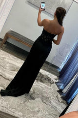 Sheath Prom Dress Sweetheart Long Satin Elegant Evening Dress with Split