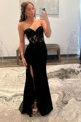 Sheath Prom Dress Sweetheart Long Satin Elegant Evening Dress with Split
