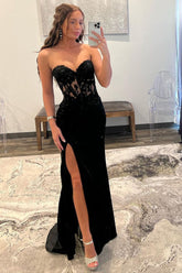 Sheath Prom Dress Sweetheart Long Satin Elegant Evening Dress with Split