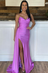 Sheath Sweetheart Hot Pink Prom Dress Long Evening Dress with Split Front