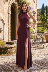 Sheath/Column Halter Floor-Length Bridesmaid Dresses With Split Side