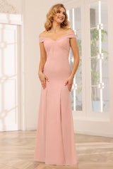 Sheath/Column Off-the-Shoulder Long Bridesmaid Dresses with Split Side