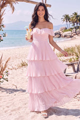 Sheath/Column Off-the-Shoulder Sleeveless Floor-Length Ruched Bridesmaid Dresses With Pleats