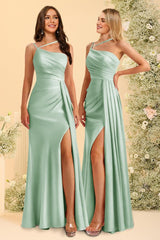 Sheath/Column One-Shoulder Long Bridesmaid Dresses with Split Side