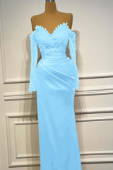 Sheath/Column Prom Dress Long Sleeve Off the Shoulder Formal Dress With Beadings and Rhinestones