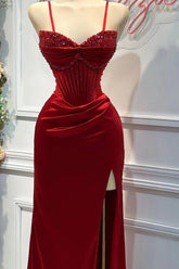 Sheath/Column Prom Dress Sleeveless Spaghetti Straps Formal Dress With Beadings and Rhinestones