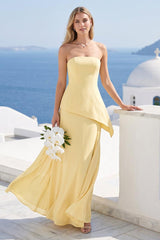 Sheath/Column Sleeveless Strapless Floor-Length Bridesmaid Dresses with Ruched