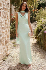 Sheath/Column V-Neck Sleeveless Floor-Length Bridesmaid Dresses with Scarf