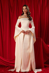 Sheath/Column Wedding Dress Long Sleeve Off the Shoulder Satin Bridal Gown