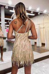 Sequined Homecoming Dress One Shoulder Short Party Cocktail Dress