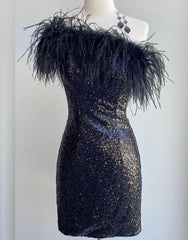 Shiny Homecoming Dress Bodycon Sequin Style with Chic Feather Short Party Cocktail Dress