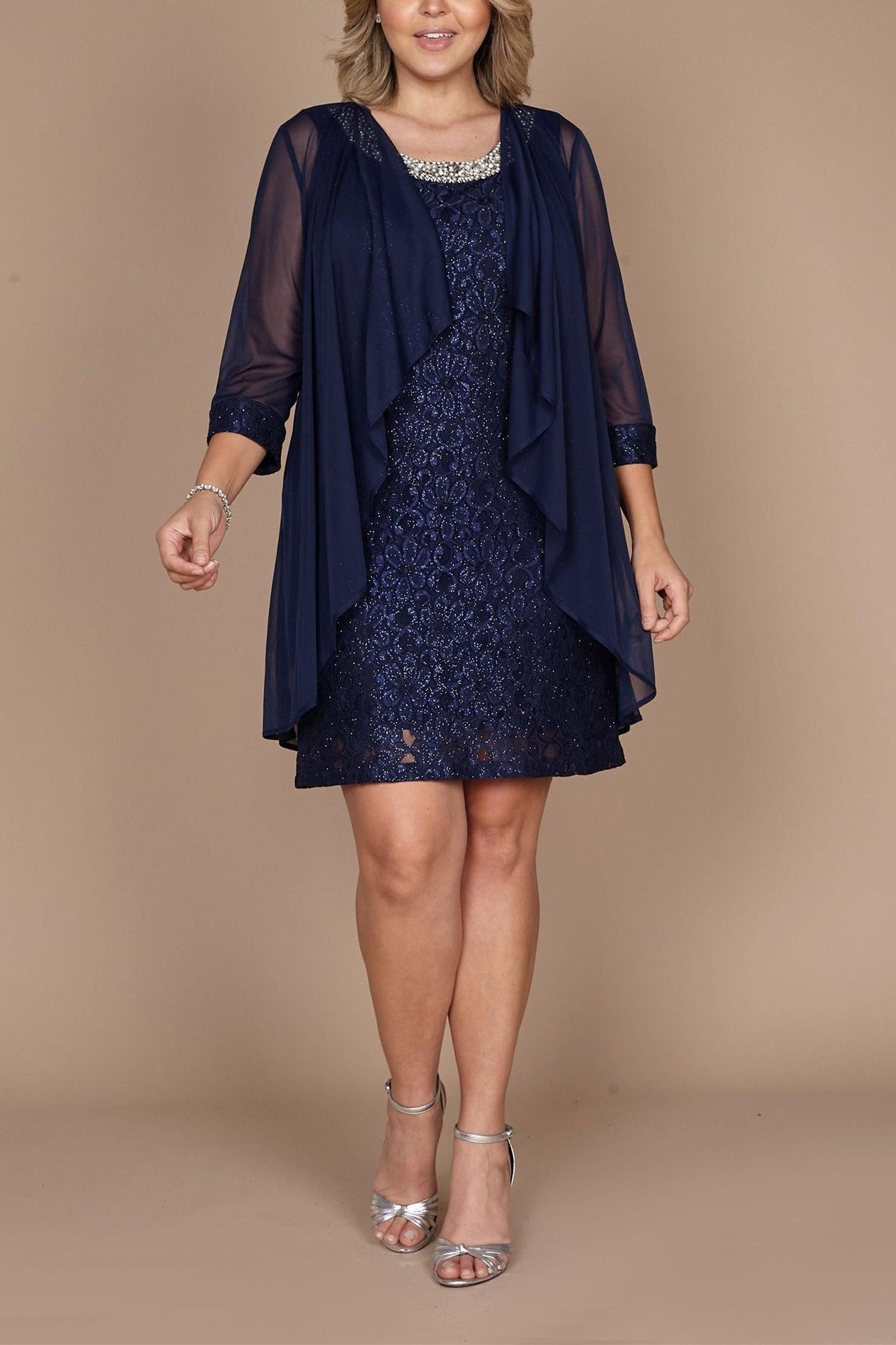 Short Lace Sheath/Column Jewel Neck Mother of the Bride Dresses