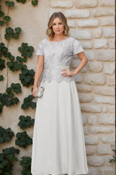 Short-Sleeve A-Line Princess Mother of the Bride Dress with Applique and Sequins