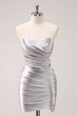 Silver Homecoming Dresses Beaded Short Tight Cocktail Dresses