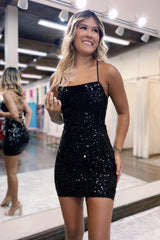 Silver Homecoming Dresses Lace-Up Sequin Tight Short Cocktail Dresses