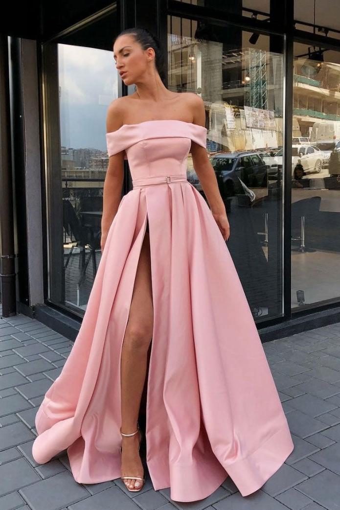 Simple A Line Pink Prom Dress Satin Long Formal Evening Dress