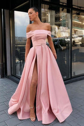 Simple A Line Pink Prom Dress Satin Long Formal Evening Dress