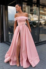 Simple A Line Pink Prom Dress Satin Long Formal Evening Dress