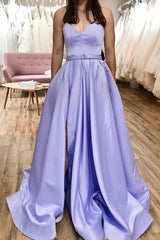 Simple A Line Prom Dress Satin Long Formal Evening Dress