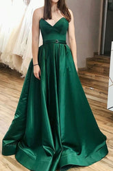 Simple A Line Prom Dress Satin Long Formal Evening Dress