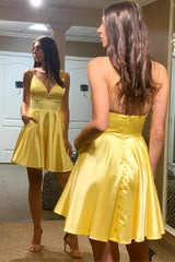 Simple A-Line Yellow Homecoming Dresses Cocktail Dresses with Pockets