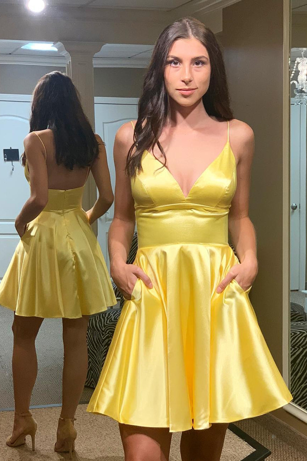 Simple A-Line Yellow Homecoming Dresses Cocktail Dresses with Pockets