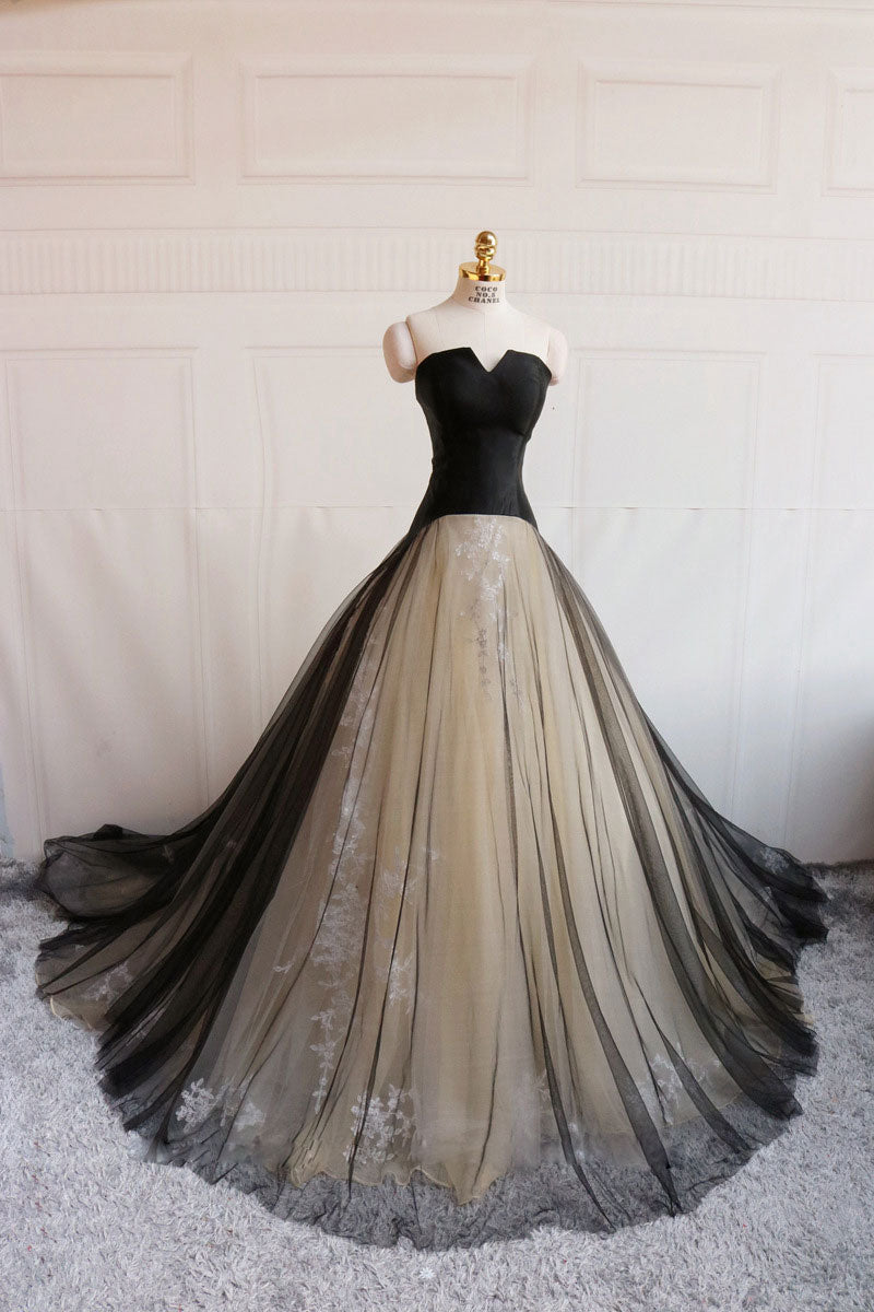 Simple Black Prom Dress Tulle Long Formal Evening Dress