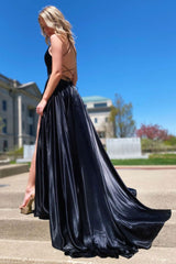 Simple Black Prom Dress V Neck Formal Gown Evening Dress