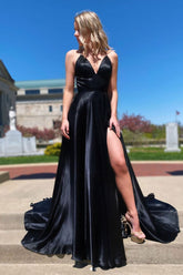 Simple Black Prom Dress V Neck Formal Gown Evening Dress