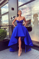Simple Blue Prom Dress High Low Satin Formal Evening Dress